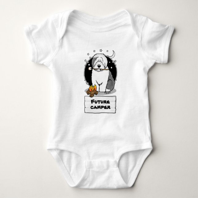 Cute Dog Hiker Camper Old English Sheepdog Grey 1 Baby Bodysuit (Front)