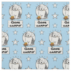 Cute Dog Hiker Camper Old English Sheepdog Grey 1 Fabric