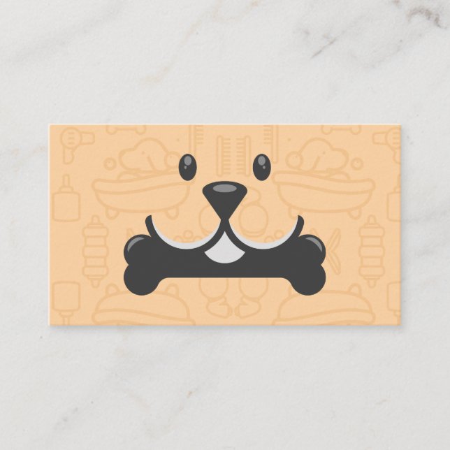 Cute Dog Holding Bone Logo | Groomers Business Card (Front)