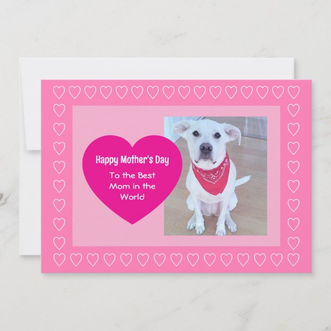 Cute Dog Hot Pink One Photo Heart Mother's Day Holiday Card (Front)
