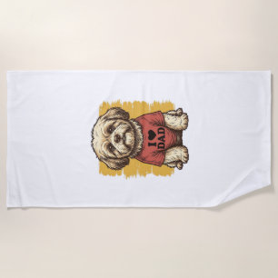Cute Dog I Love Dad Vintage Engraving Vector Desig Beach Towel