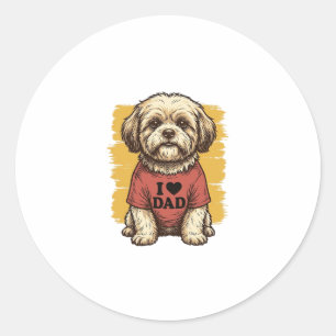 Cute Dog I Love Dad Vintage Engraving Vector Desig Classic Round Sticker