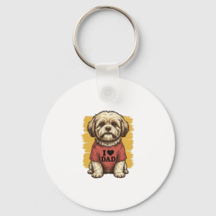 Cute Dog I Love Dad Vintage Engraving Vector Desig Key Ring