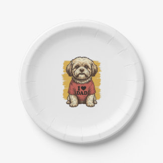 Cute Dog I Love Dad Vintage Engraving Vector Desig Paper Plate