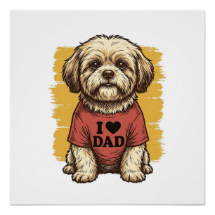 Cute Dog I Love Dad Vintage Engraving Vector Desig Poster