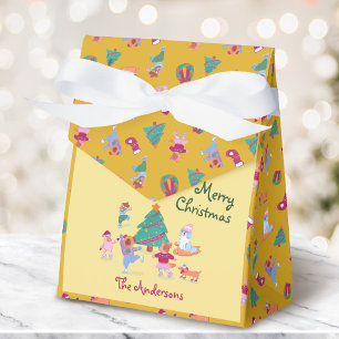 Cute Dog Ice Skating Custard Yellow Christmas Favour Box