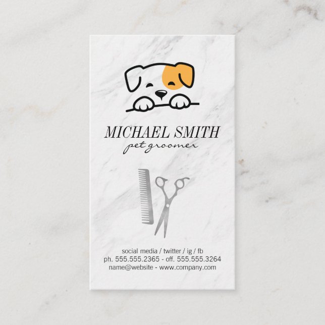 Cute Dog Icon | Groomer Tools Business Card (Front)