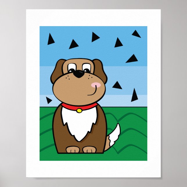 Cute Dog Illustration - Kids Animal Art Poster (Front)
