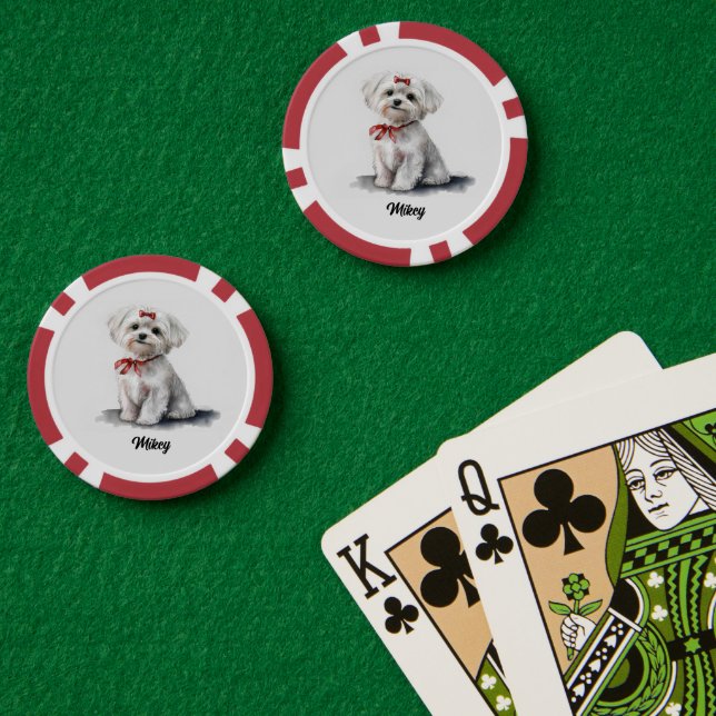 Cute Dog Illustration - Maltese  Poker Chips (Poker Table (Double))