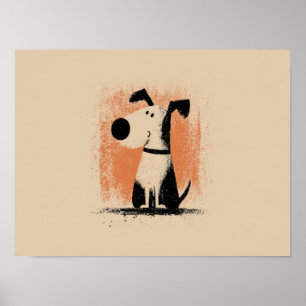 Cute Dog Illustration – Minimal Cartoon Dog Art Poster