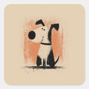 Cute Dog Illustration – Minimal Cartoon Dog Art Square Sticker