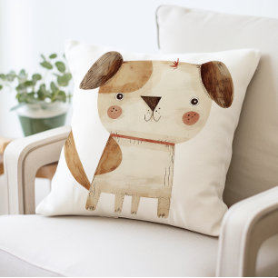 Cute Dog Illustration Pillow, Adorable Puppy Cushion