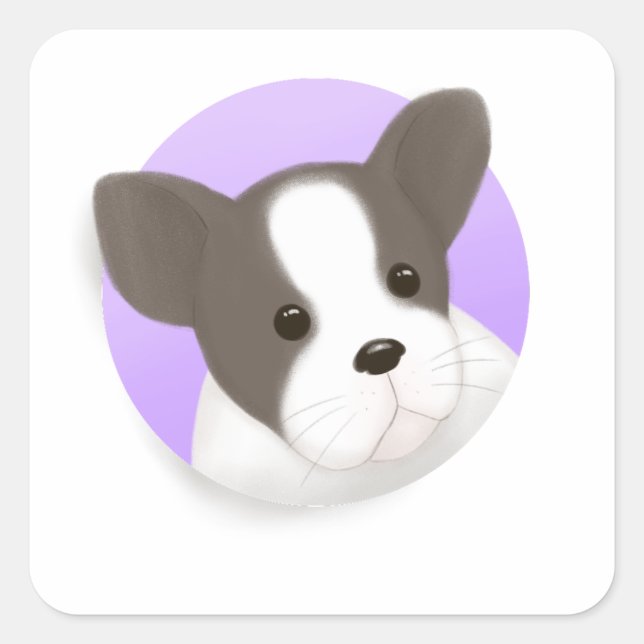 Cute Dog Illustration Square Sticker (Front)