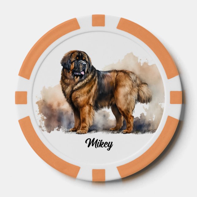 Cute Dog Illustration - Tibetan Mastiff  Poker Chips (Front)