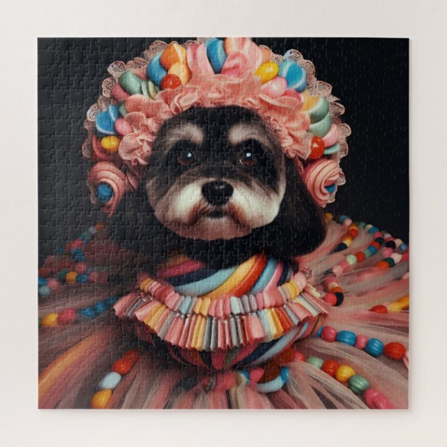 Cute dog in a beaded dress jigsaw puzzle (Vertical)