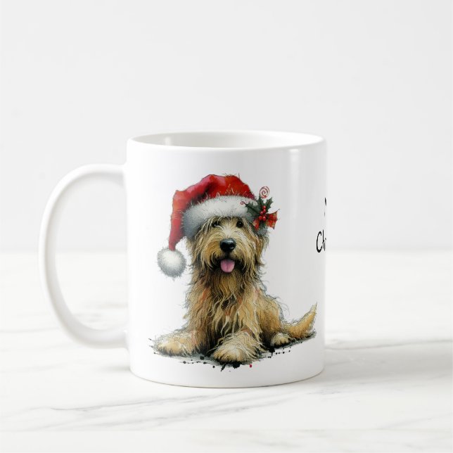 Cute Dog in a Christmas Santa Hat Coffee Mug (Left)