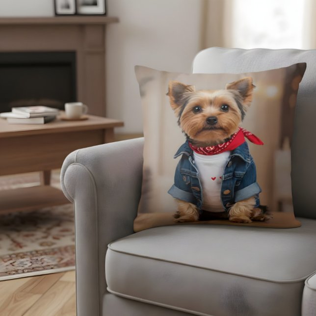 Cute Dog in a Jean Jacket Cushion (Creator Uploaded)