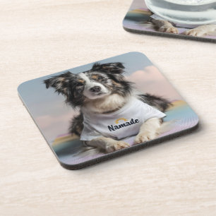 Cute Dog in a "Namaste" T-Shirt on a Yoga Mat Coaster