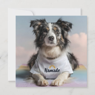 Cute Dog in a "Namaste" T-Shirt on a Yoga Mat Holiday Card
