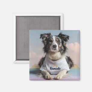 Cute Dog in a "Namaste" T-Shirt on a Yoga Mat Magnet