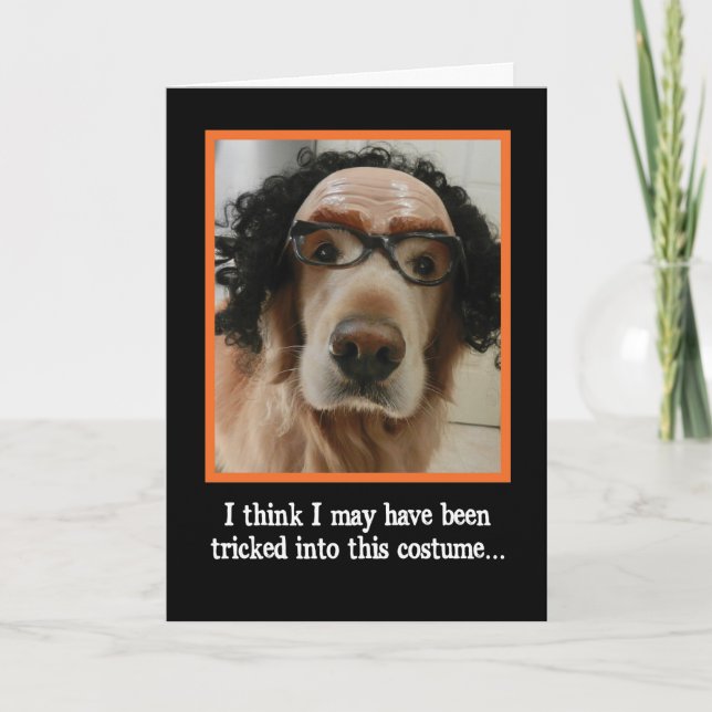 Cute Dog in Funny Mask Halloween Card (Front)