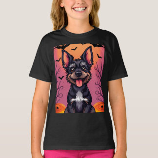 Cute Dog in Halloween Scene With Pumpkins T-Shirt