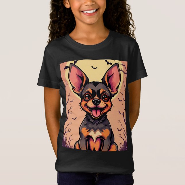Cute Dog in Halloween Scene With Pumpkins T-Shirt (Front)