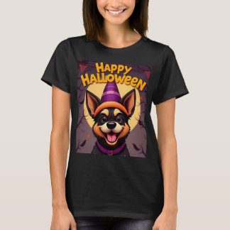 Cute Dog in Halloween Scene With Pumpkins T-Shirt