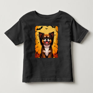 Cute Dog in Halloween Scene With Pumpkins Toddler T-Shirt