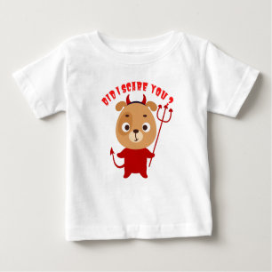 Cute dog in red devil costume holding a trident baby T-Shirt