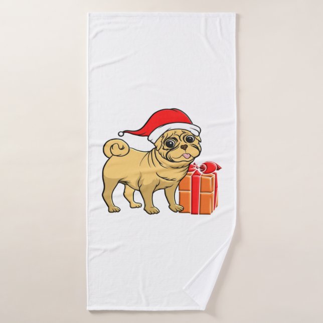 Cute dog in Santa hat  2 Bath Towel (Bath Towel)