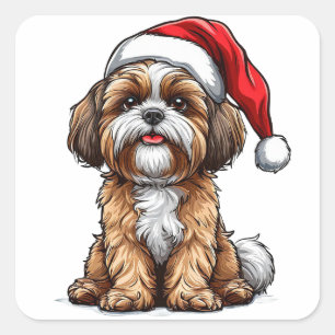 Cute Dog in Santa Hat Celebrating Christmas Square Sticker