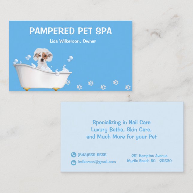 Cute Dog In Tub Pet Groomer Business Card (Front/Back)