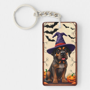 Cute Dog in Witch Hat Key Ring