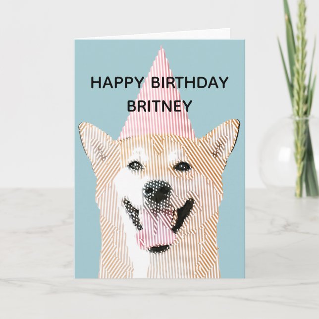 Cute Dog Kawaii Smiling Shibu Inu Blue Birthday Card (Front)