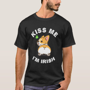 Cute Dog Kiss Me Im Irish Corgi Butt Shamrock C T-Shirt