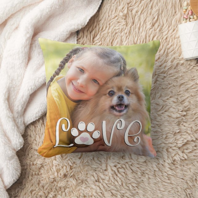 Cute Dog LOVE Paw Print Photo Custom Cushion (Blanket)