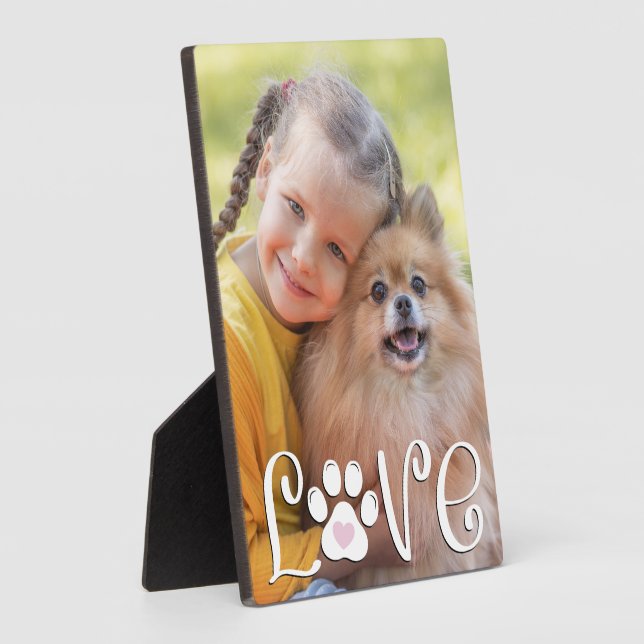Cute Dog LOVE Paw Print Photo Custom Plaque (Side)