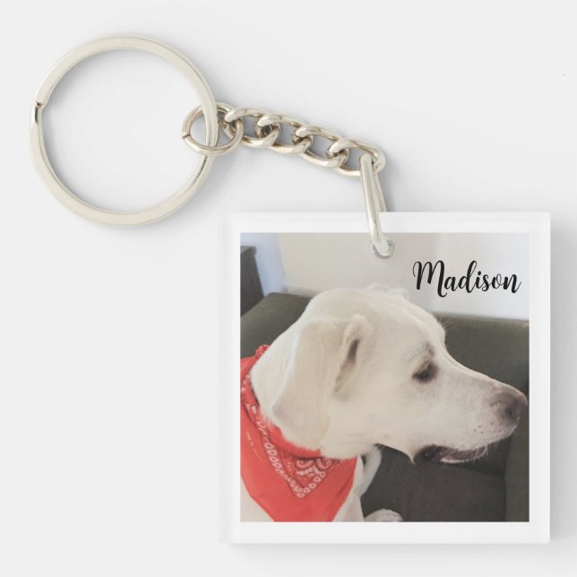 Cute Dog Lover Custom Name White and Orange Key Ring (Front)
