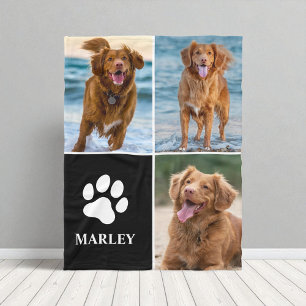 Cute Dog Lover Paw Print Photo Collage Pet Fleece Blanket