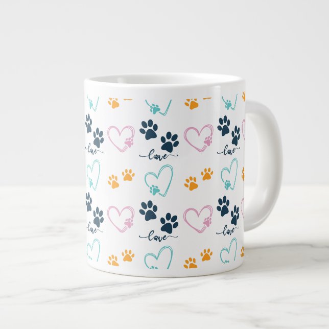 Cute Dog Lover Paw Prints Large Coffee Mug (Front Right)