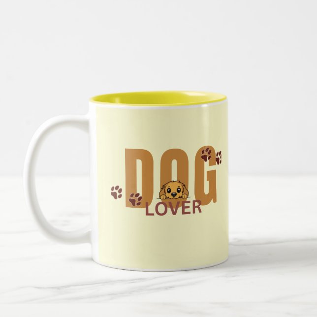 Cute Dog Lover Peeking Puppy & Paws Coffee Mug (Left)