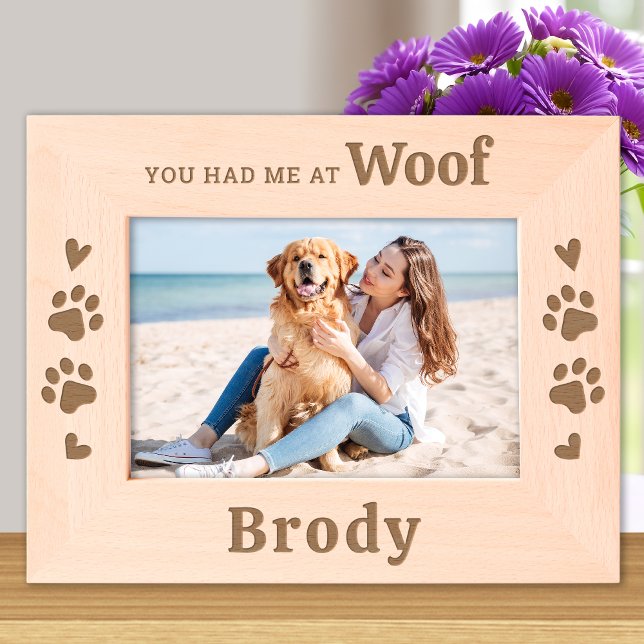 Cute Dog Lover - WOOF - Personalised Wood Photo Etched Frames (Creator Uploaded)