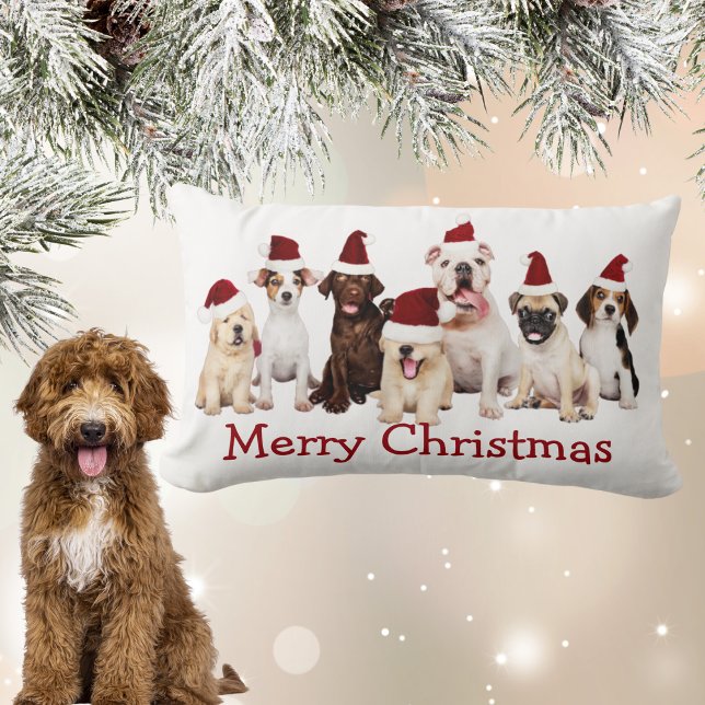 Cute Dog Lovers Christmas  Lumbar Cushion (Cute Dog Lovers Christmas Lumbar Pillow)