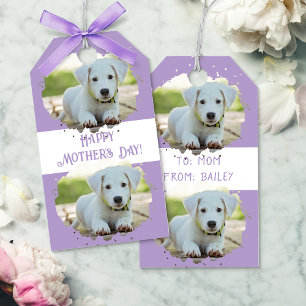 Cute Dog Lovers Personalised Photo Pattern Purple Gift Tags