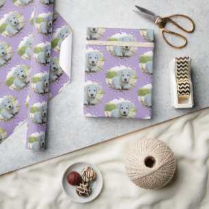 Cute Dog Lovers Personalised Photo Pattern Purple Wrapping Paper