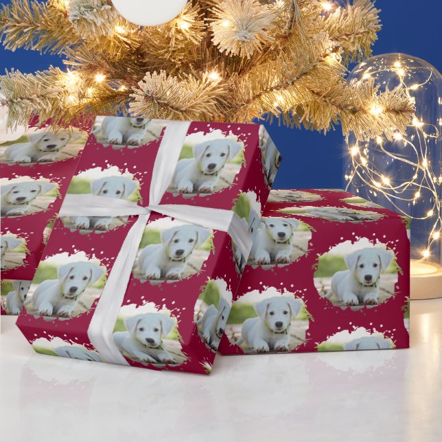 Cute Dog Lovers Personalised Photo Pattern Wrapping Paper (Holidays)