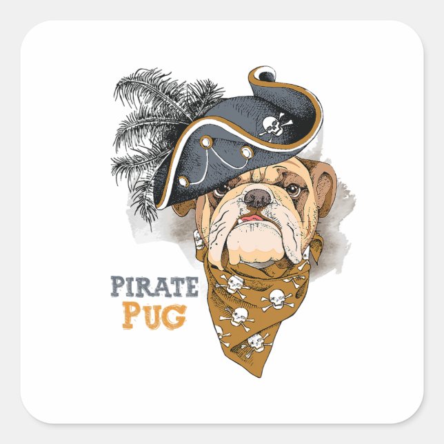 Cute Dog Lovers Pug Pirate Hat Square Sticker (Front)