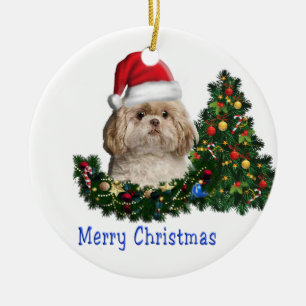 Cute Dog merry Christmas Ceramic Tree Decoration