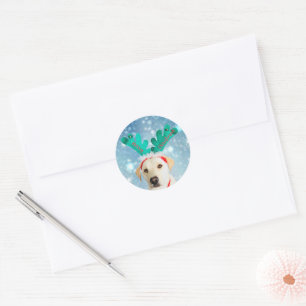 Cute Dog Merry Christmas Festive Round Sticker